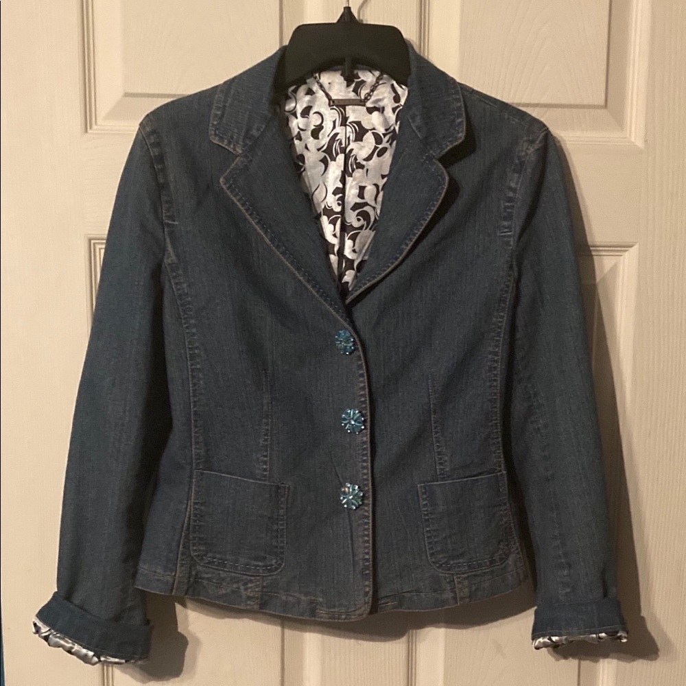 Luii Blue Denim Jean Jacket with Crystal Buttons